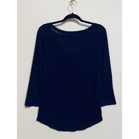 Lucky Brand Top Womens Medium Navy Blue Floral Graphic Tee Lightweight Boho - Picture 4 of 8